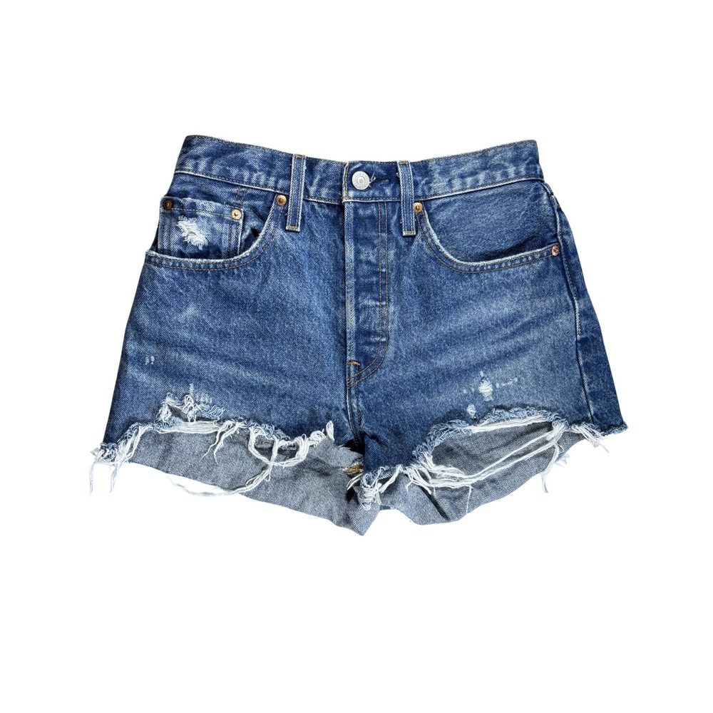 LEVIS 501 High Rise Shorts Womens 27 Cutoff Denim Blue Distressed Cotton